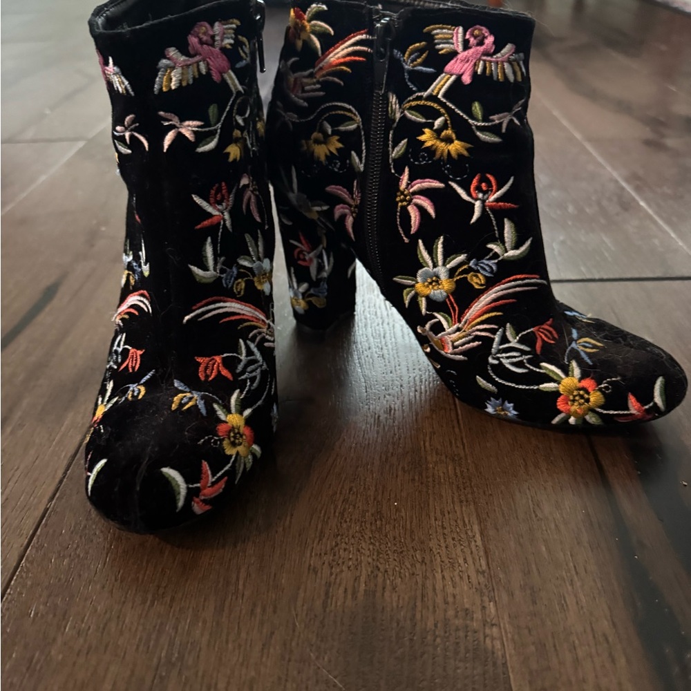 Lulu's Black Floral Embroidered Ankle Boots